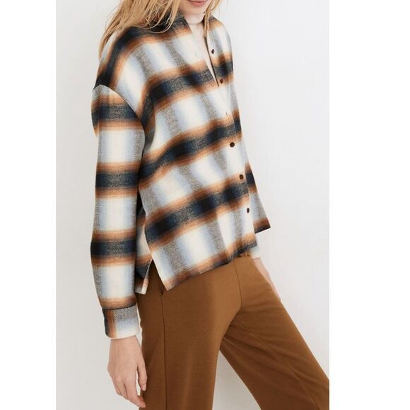 MADEWELL Flannel Westlake Plaid Shirt, Button Down, Medium (6/8) Brown/Black NWT - Picture 5 of 8